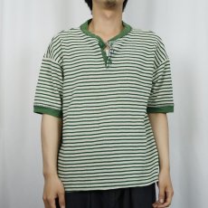 画像2: 80's〜 WISE GUY ボーダー柄 ヘンリーネック ワッフルTシャツ L (2)