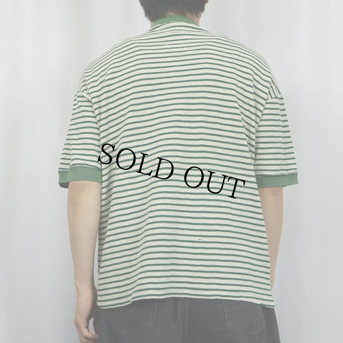 画像3: 80's〜 WISE GUY ボーダー柄 ヘンリーネック ワッフルTシャツ L (3)