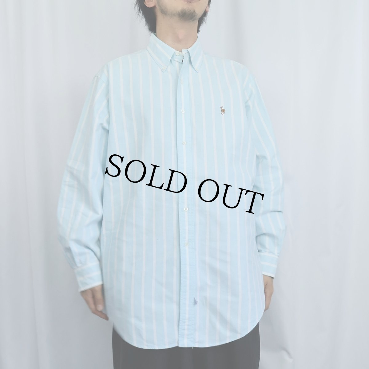 画像2: Ralph Lauren ストライプ柄 コットンボタンダウンシャツ SIZE16 1/2-33 (2)