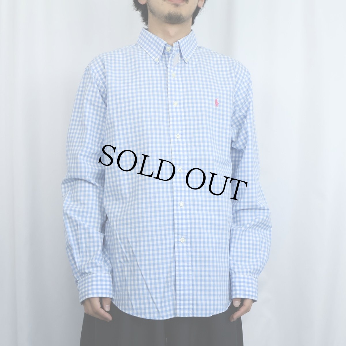 画像2: Ralph Lauren "CUSTOM FIT" ギンガムチェック柄 コットンボタンダウンシャツ L (2)