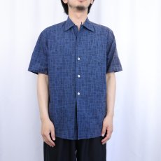 画像2: 50〜60's WEB FOOT 総柄 後染め コットンオープンカラーシャツ M (2)