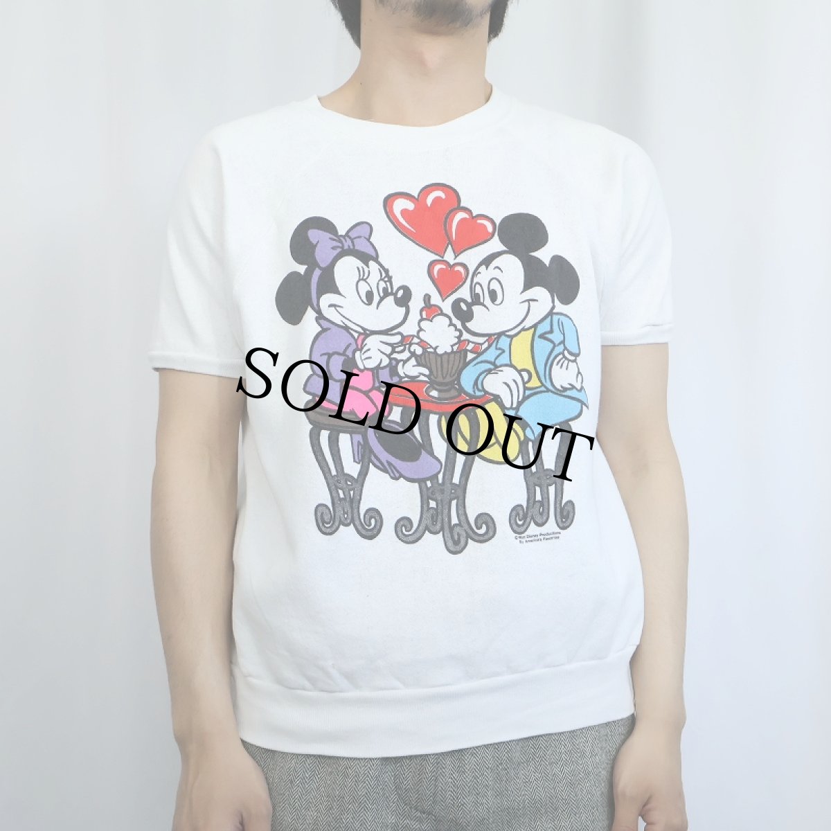 画像2: 〜80's Disney MICKEY MOUSE & MINNIE MOUSE USA製 キャラクタープリント半袖スウェット L (2)