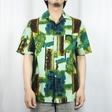 画像2: 70's KIMO オールオーバーパターン アロハシャツ M (2)