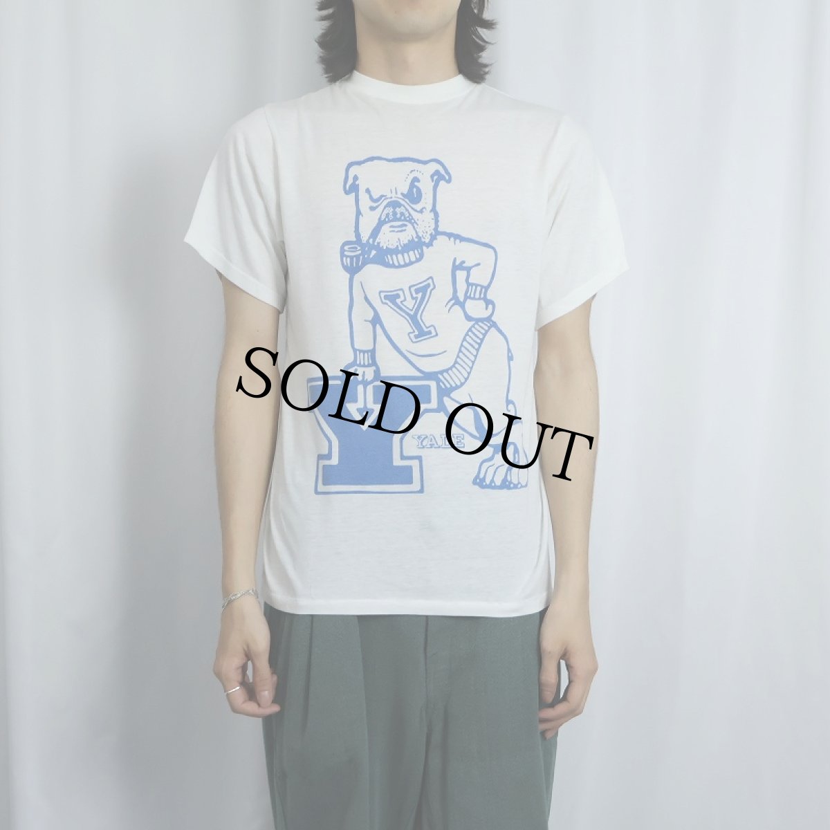 画像2: 70〜80's "YALE" 染み込みプリントTシャツ L (2)