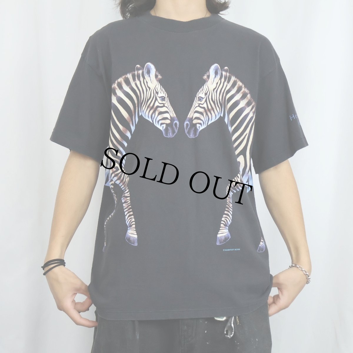 画像3: 90's Henry Vilas Zoo USA製 シマウマ 巻きプリントTシャツ BLACK L (3)