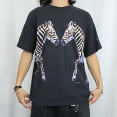 画像3: 90's Henry Vilas Zoo USA製 シマウマ 巻きプリントTシャツ BLACK L (3)