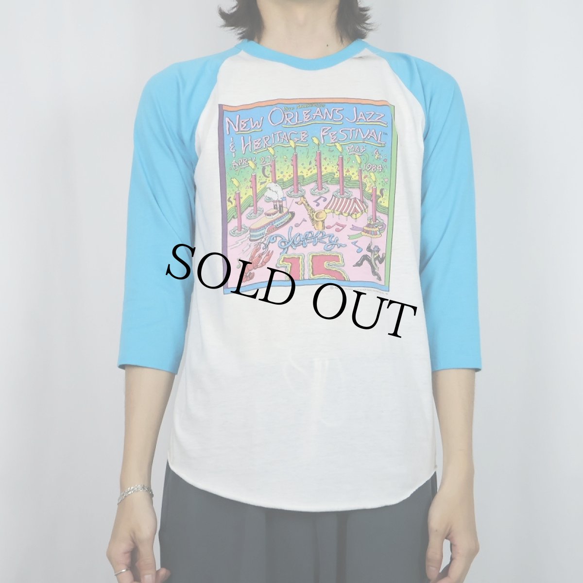 画像2: 80's USA製 "NEW ORLEANS JAZZ HERITAGE FESTIVAL" ミュージックフェスティバルラグランTシャツ L (2)