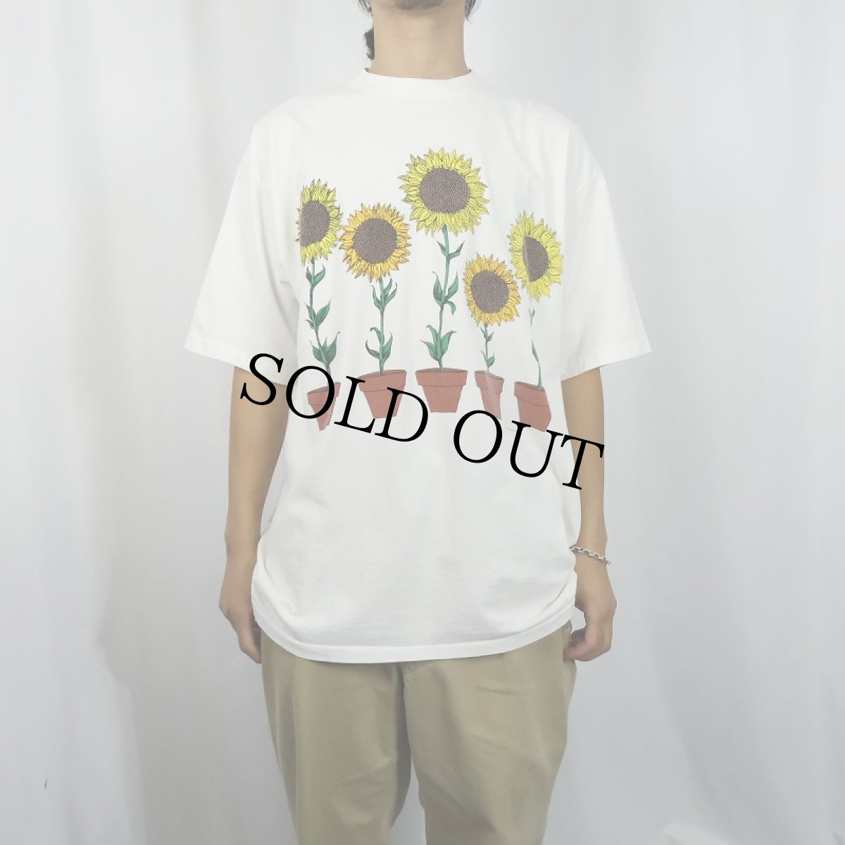 画像2: 90's COMMON THREADS USA製 向日葵イラストプリントTシャツ XL (2)