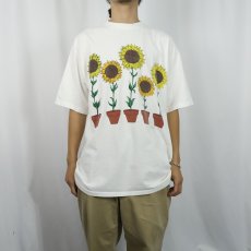 画像2: 90's COMMON THREADS USA製 向日葵イラストプリントTシャツ XL (2)