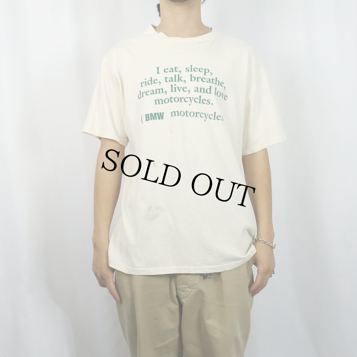 画像3: 90's FRANK'S MOTORCYCLE USA製 "I eat, sleep, ride,talk..." メッセージプリントTシャツ L (3)