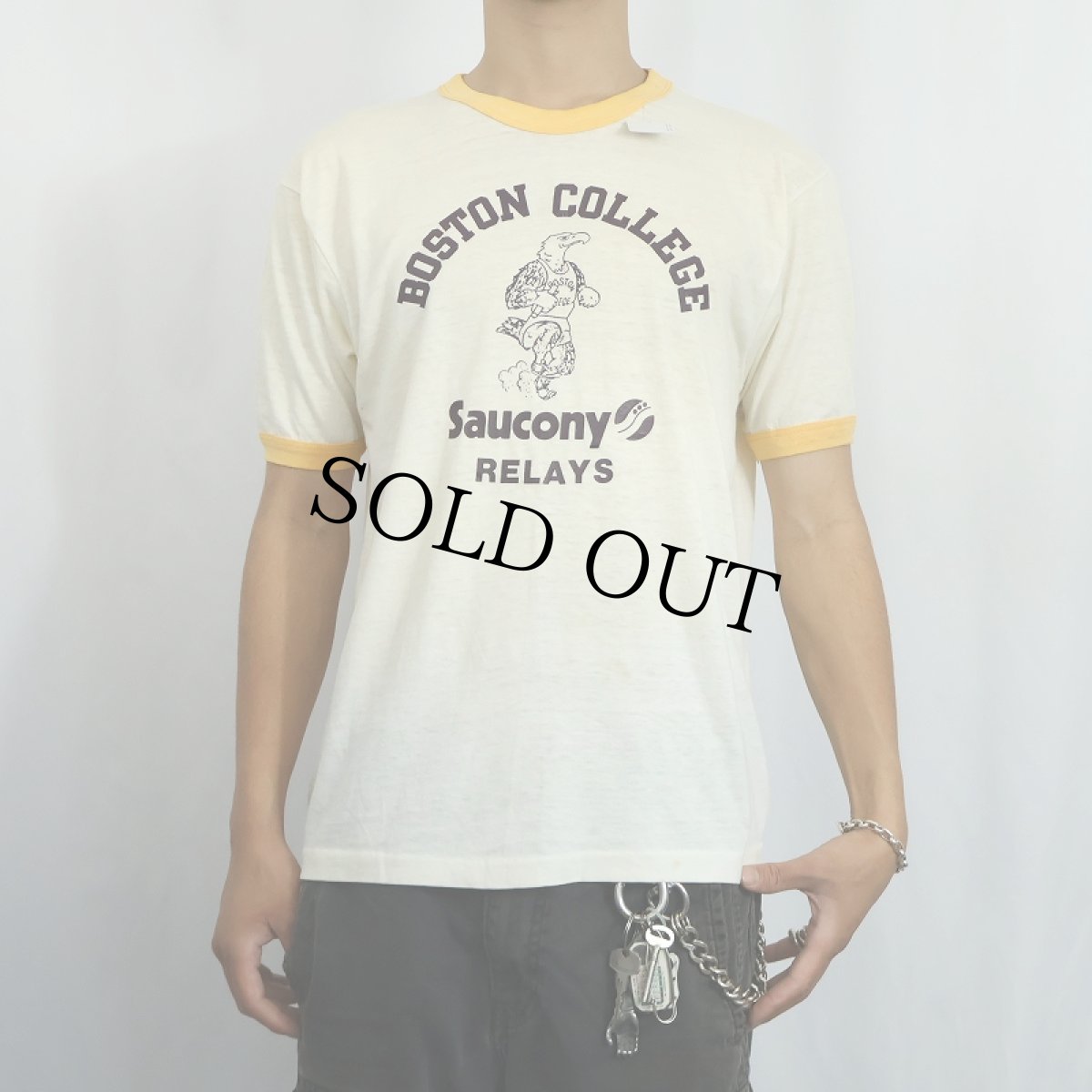 画像3: 70's USA製 "BOSTON COLLEGE" プリントリンガーTシャツ L (3)