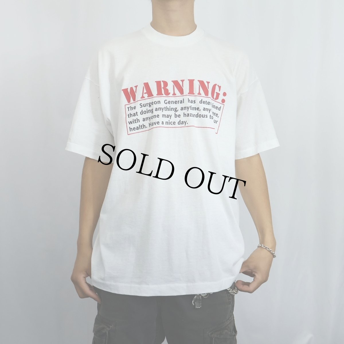 画像2: 90's USA製 "WARNING" プリントTシャツ XL (2)