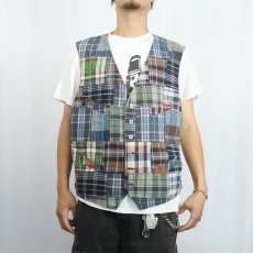 画像2: POLO Ralph Lauren マドラスチェック柄 パッチワーク ジレベスト XXL (2)