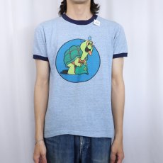 画像3: 80's 亀×蝶 イラストプリントリンガーTシャツ L (3)