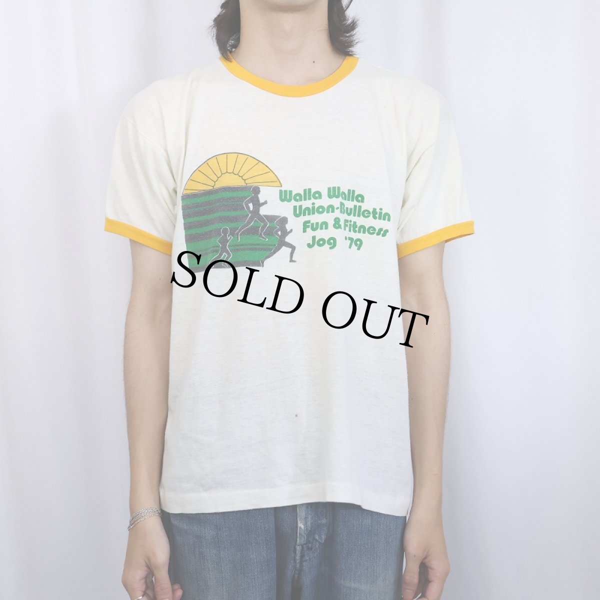 画像2: 70's Champion バータグ USA製 "Wall Wall Union-Bulletin..." イベントプリントリンガーTシャツ L (2)