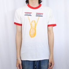 画像2: 70's USA製 "CAPTER MONDALE" ピーナッツ プリントリンガーTシャツ L (2)