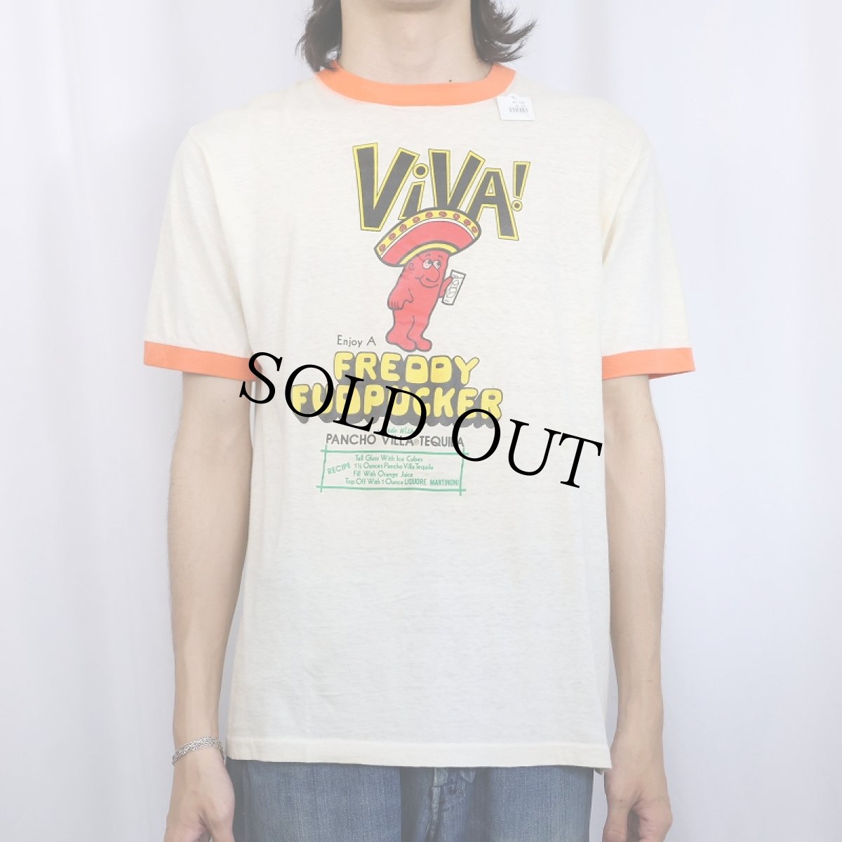 画像4: 70's "ViVA! FREDDY FUDPUCKER" キャラクター プリントリンガーTシャツ XL (4)