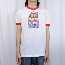 画像2: 80's USA製 "PIG HEADED" ラメプリントリンガーTシャツ L (2)