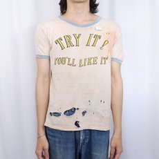 画像4: 70〜80's "TRY IT ! YOU'LL LIKE IT" メッセージプリント リンガーTシャツ  (4)