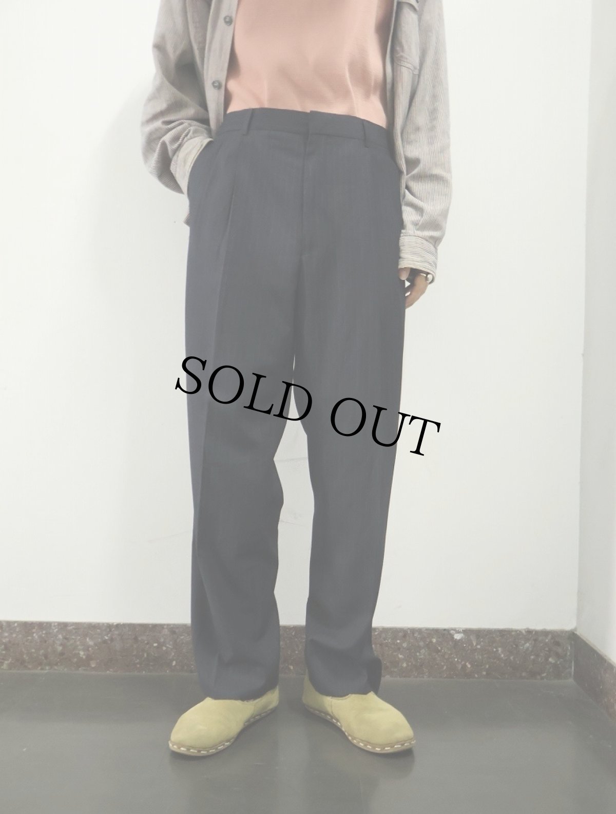 画像2: GIORGIO ARMANI ピンストライプ柄 2タック ウール×ポリエステルスラックス NAVY W34 (2)