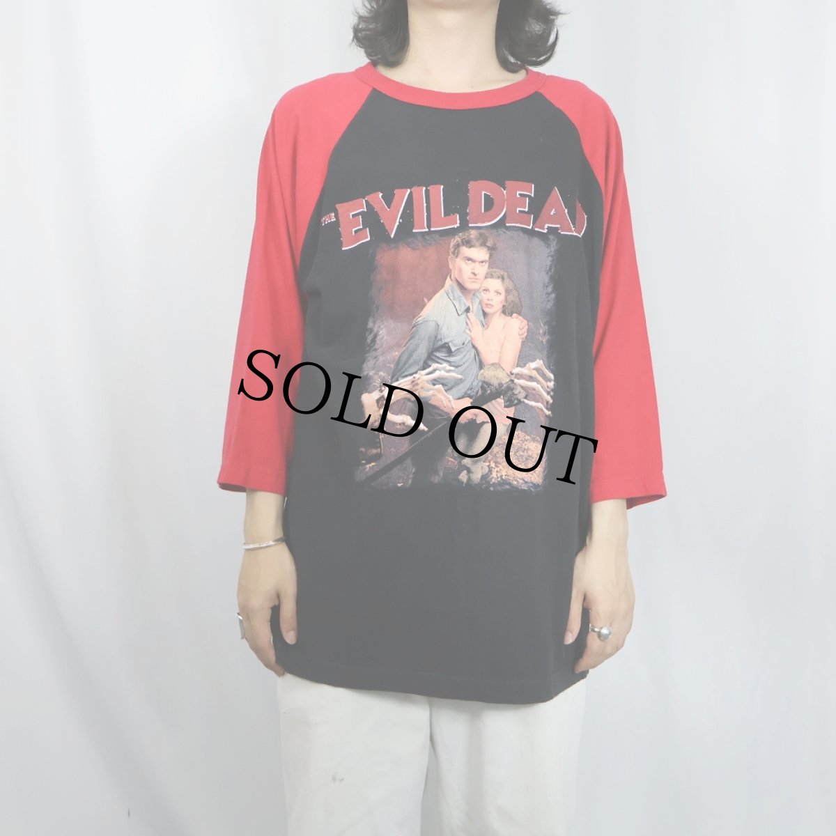 画像2: EVIL DEAD ホラー映画プリントラグランTシャツ XL (2)