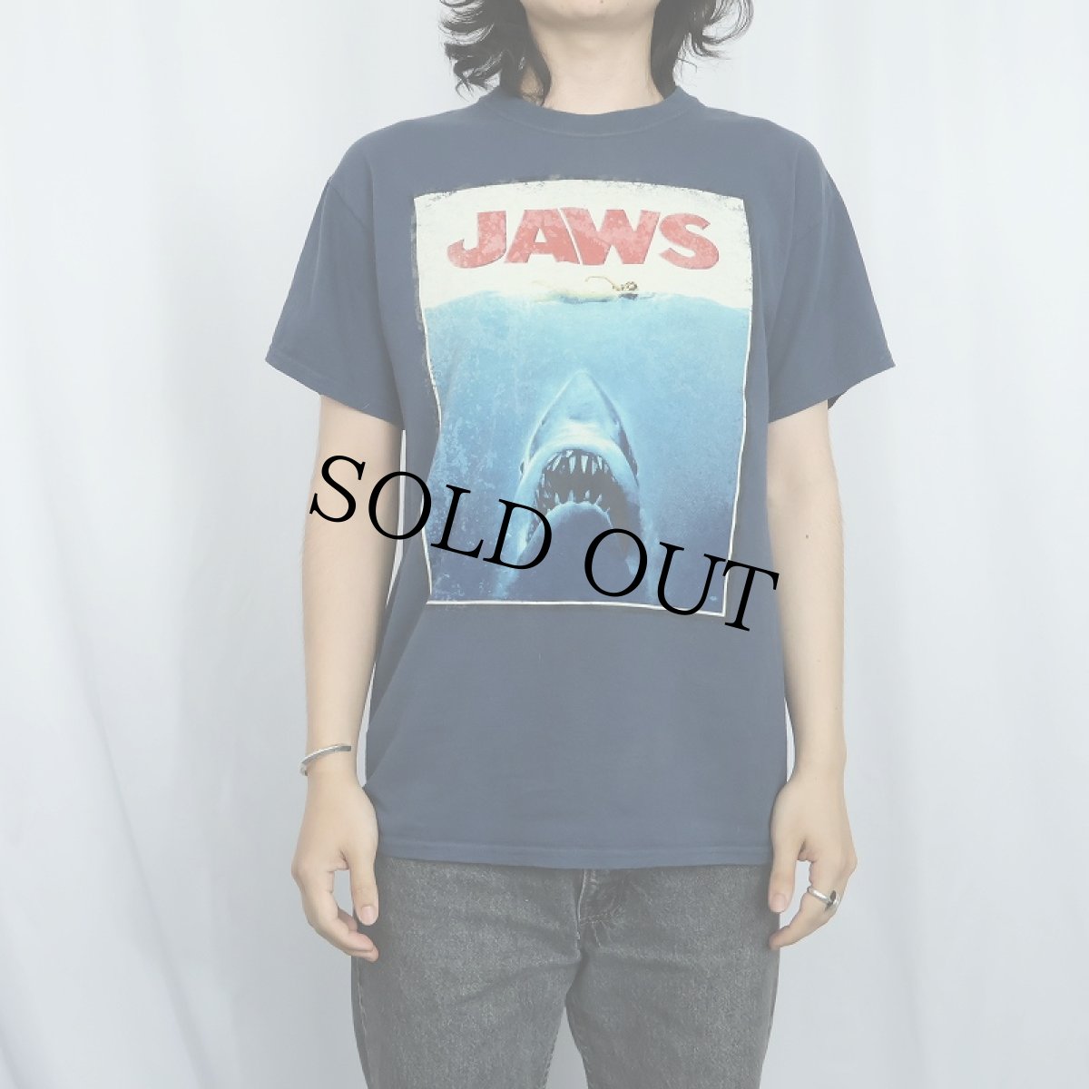 画像2: JAWS ホラー映画 プリントＴシャツ NAVY M (2)