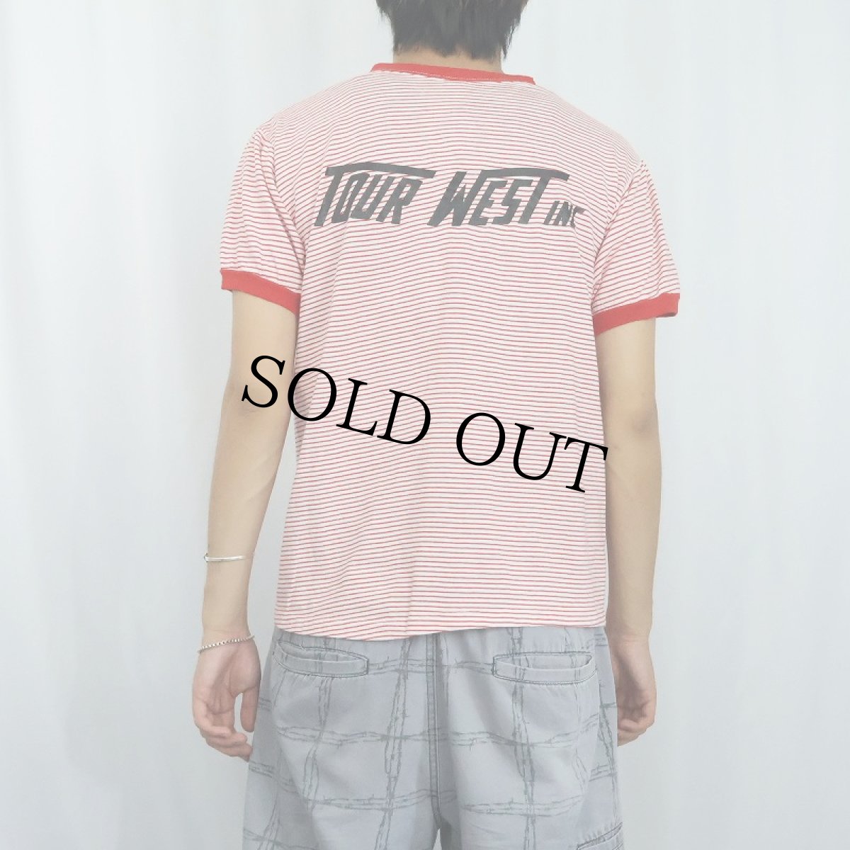 画像4: 70〜80's USA製 "TOUR WEST INC" ボーダー柄 ラバープリントリンガーTシャツ L (4)