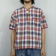 画像2: 60's USA製 チェック柄 ヘンリーネック コットンシャツ L (2)