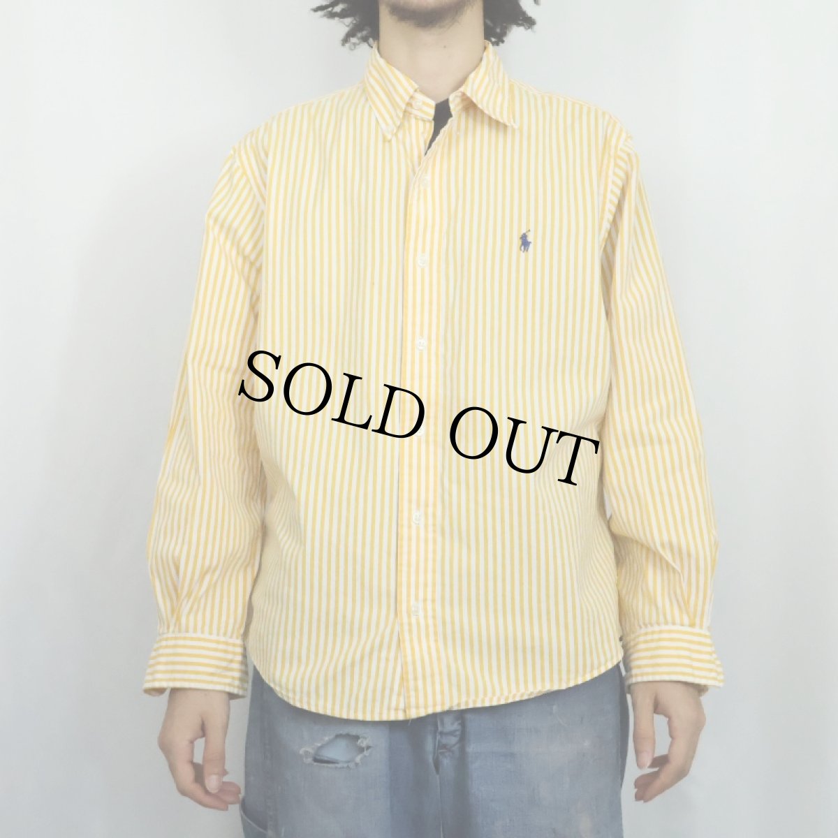 画像2: Ralph Lauren "CUSTOM FIT" ストライプ柄 コットンボタンダウンシャツ L (2)