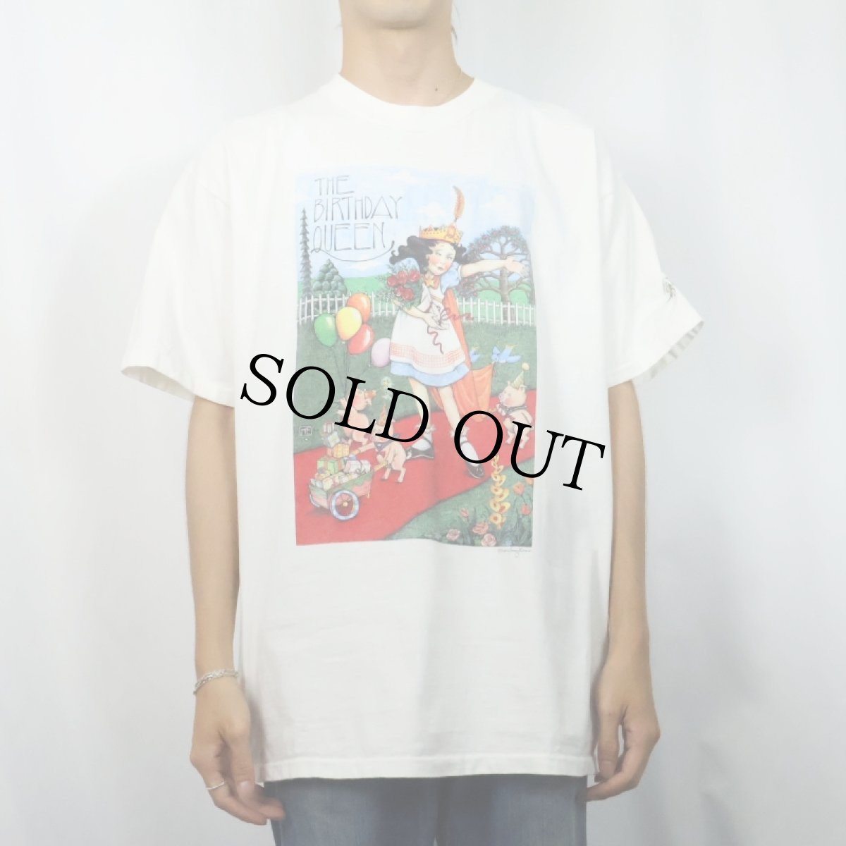 画像2: 90's Mary Engelbreit USA製 "THE BIRTHDAY QUEEN" イラストプリントTシャツ XL (2)