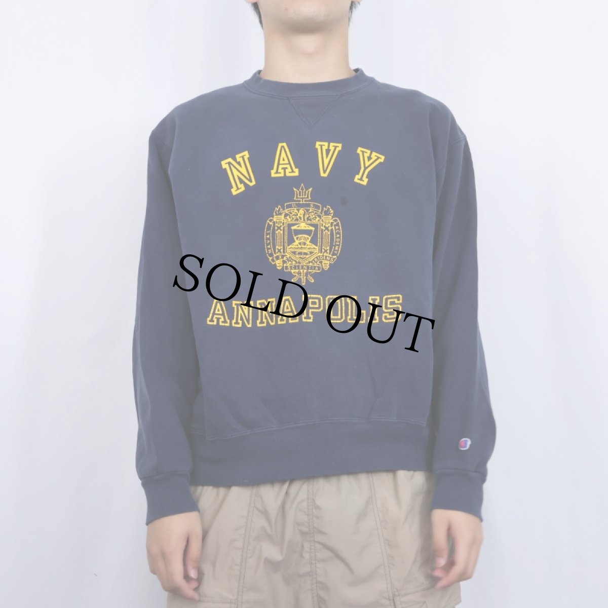 画像2: 90's Champion 青刺繍タグ 中期 USA製 "NAVY" プリントスウェット NAVY XL (2)