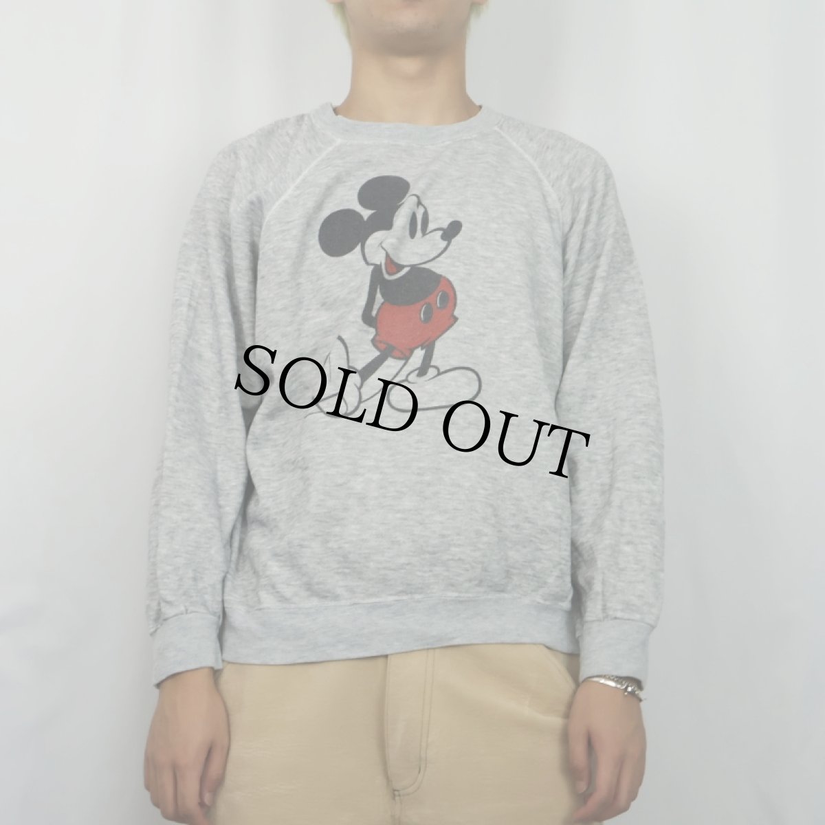 画像2: 80's Disney MICKEY MOUSE 白靴ミッキー キャラクタープリント ラグランスウェット XL (2)