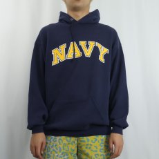 画像2: 90's USA製 "NAVY" プリントスウェットフーディー NAVY XXL (2)