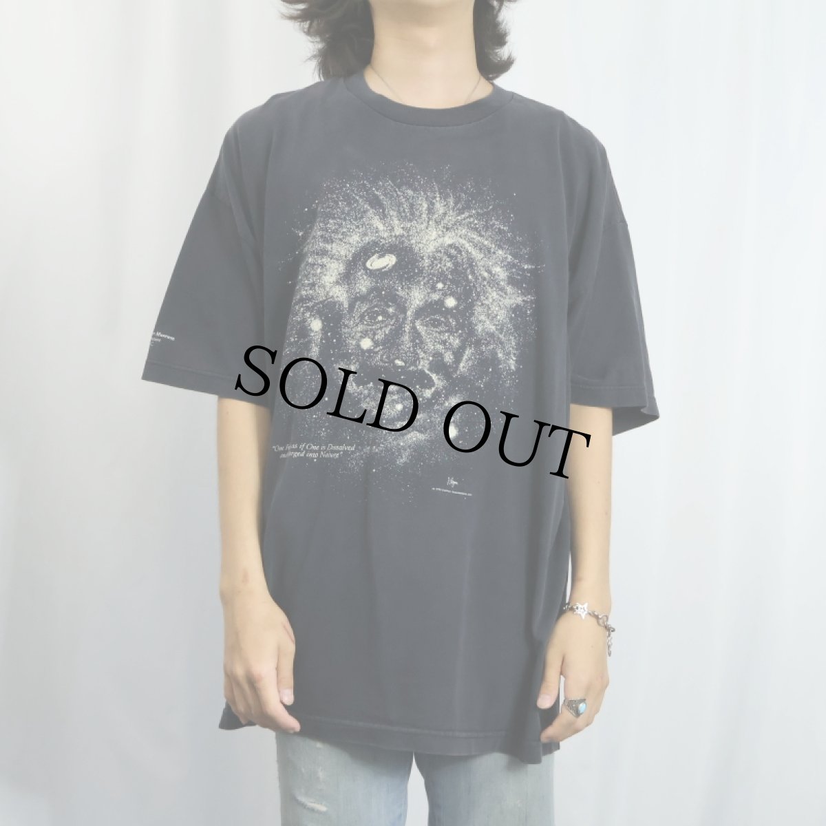 画像2: 90's Albert Einstein USA製 偉人 蓄光プリントTシャツ BLACK XXL (2)