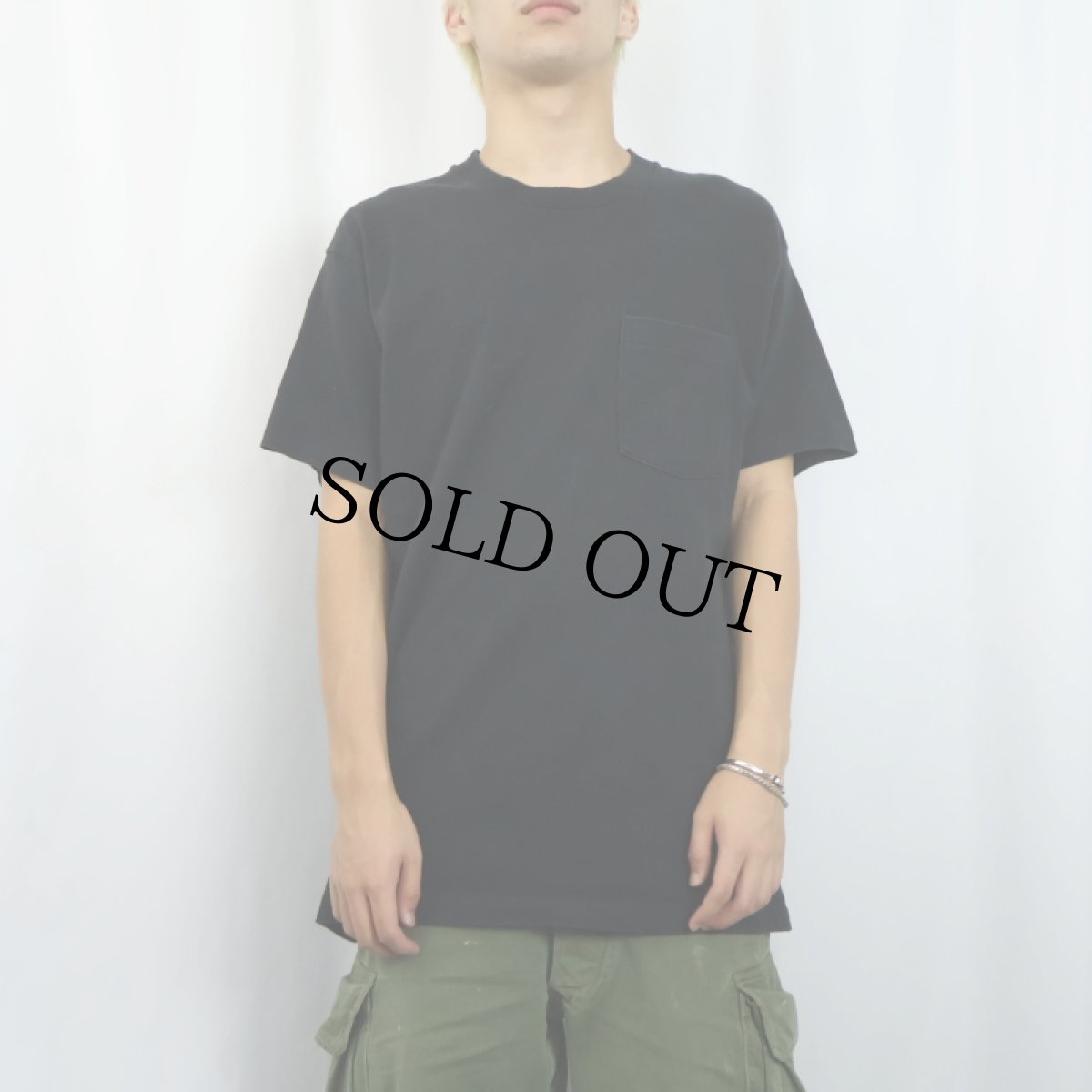 画像2: 90's BVD USA製 無地 ポケットTシャツ BLACK L (2)