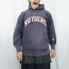 画像2: 80's Champion REVERSE WEAVE トリコタグ USA製 "RUTGERS" ラバープリント フェードスウェットフーディー L (2)