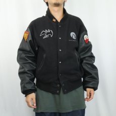 画像3: 90's Excelled USA製 バンドワッペン レザー×メルトンウールスタジャン BLACK M (3)