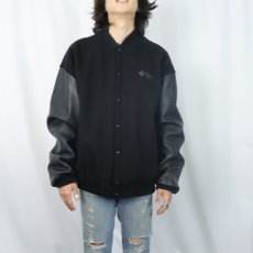 画像3: 90's Sun microsystems USA製 "JAVA" ロゴ刺繍 レザー×メルトンウールスタジャン BLACK XL (3)