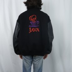 画像4: 90's Sun microsystems USA製 "JAVA" ロゴ刺繍 レザー×メルトンウールスタジャン BLACK XL (4)