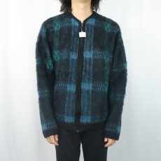 画像2: 60〜70's Larry's チェック柄 ウールニットジップカーディガン XL (2)