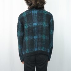 画像3: 60〜70's Larry's チェック柄 ウールニットジップカーディガン XL (3)