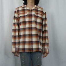 画像2: PENDLETON オンブレーチェック柄 コットンオープンカラーシャツ M (2)