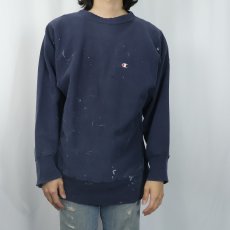 画像2: 80's Campion REVERSE WEAVE トリコタグ USA製 ペンキペイント 目付きスウェット NAVY L (2)