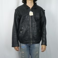 画像2: 〜80's FRENCH MILITARY レザーパイロットジャケット BLACK (2)
