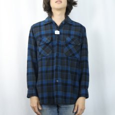 画像2: 50's PENDLETON チェック柄 エルボーパッチ付き ウールオープンカラーシャツ M (2)