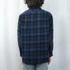 画像3: 50's PENDLETON チェック柄 エルボーパッチ付き ウールオープンカラーシャツ M (3)