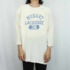 画像2: 60's Champion "HOBART LACROSSE" 染み込みプリント レーヨンフットボールTシャツ XL (2)