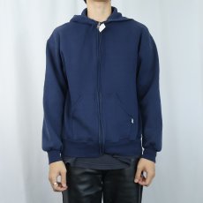 画像2: 90's RUSSELL ATHLETIC USA製 無地スウェットジップパーカー NAVY L (2)