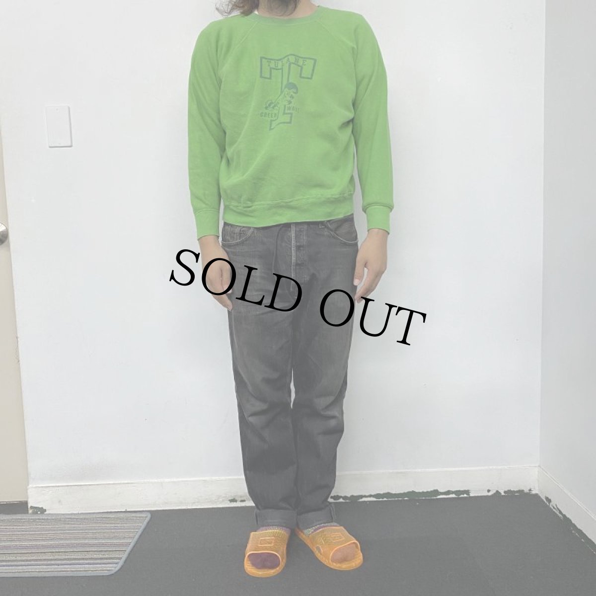 画像2: 60's MAYO SPRUCE USA製 "GREEN WAVE" 染み込みプリントスウェット XL (2)