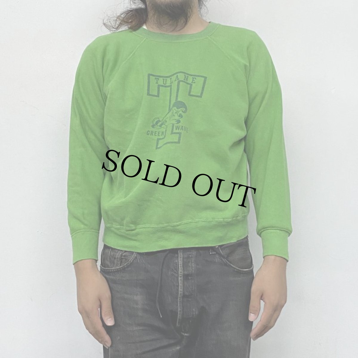 画像3: 60's MAYO SPRUCE USA製 "GREEN WAVE" 染み込みプリントスウェット XL (3)